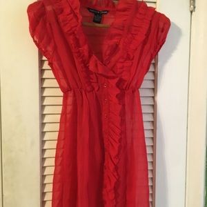 Antilia femme sexy red top with ruffles sheer